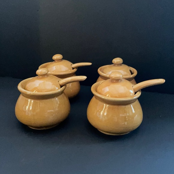 Vintage Ceramic Condiment Salsa Set Tray Jars Spoons - Picture 6 of 15